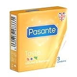 Pasante Taste, bunte Kondome mit Geschmack - Kondome für Oralverkehr (Blaubeere, Erdbeere, Minze), 1 x 3 Stück