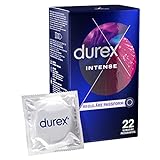 Durex Intense Kondome – Mit Noppen, Rippen & viel Desirex-Gel für zusätzliche Stimulation, anatomische Easy-On-Form – 22er Pack (1 x 22 Stück)