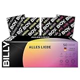 BILLY BOY Kondome Alles Liebe 50er | 52 mm, 55 mm, 56 mm | Transparent, farbig, fruchtig, Rippen/Perl & mit integriertem Ring | (1x50 Stück)